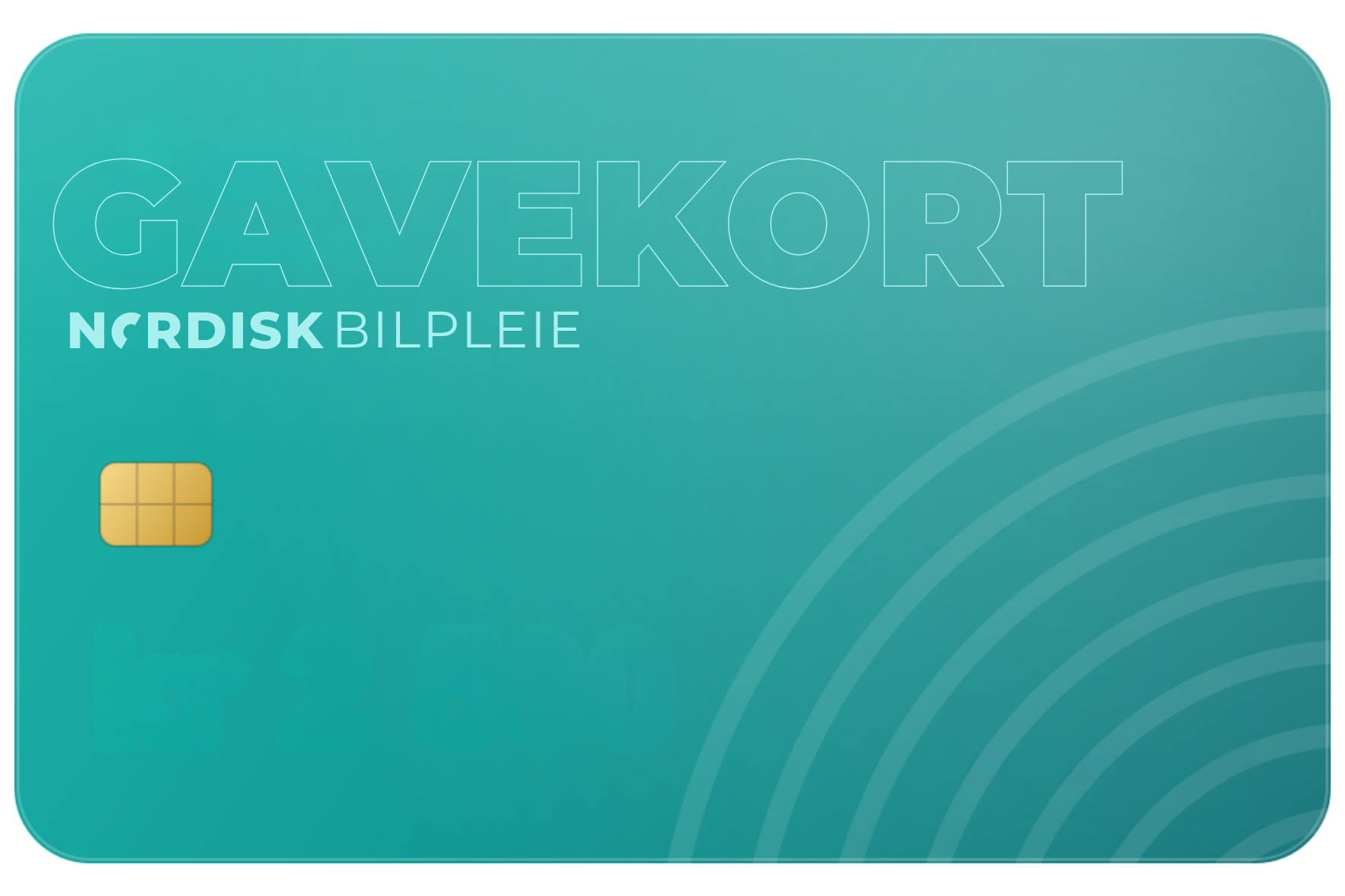 Gavekort til Nordisk Bilpleie i turkis design med gullchip og Nordisk Bilpleie-logo